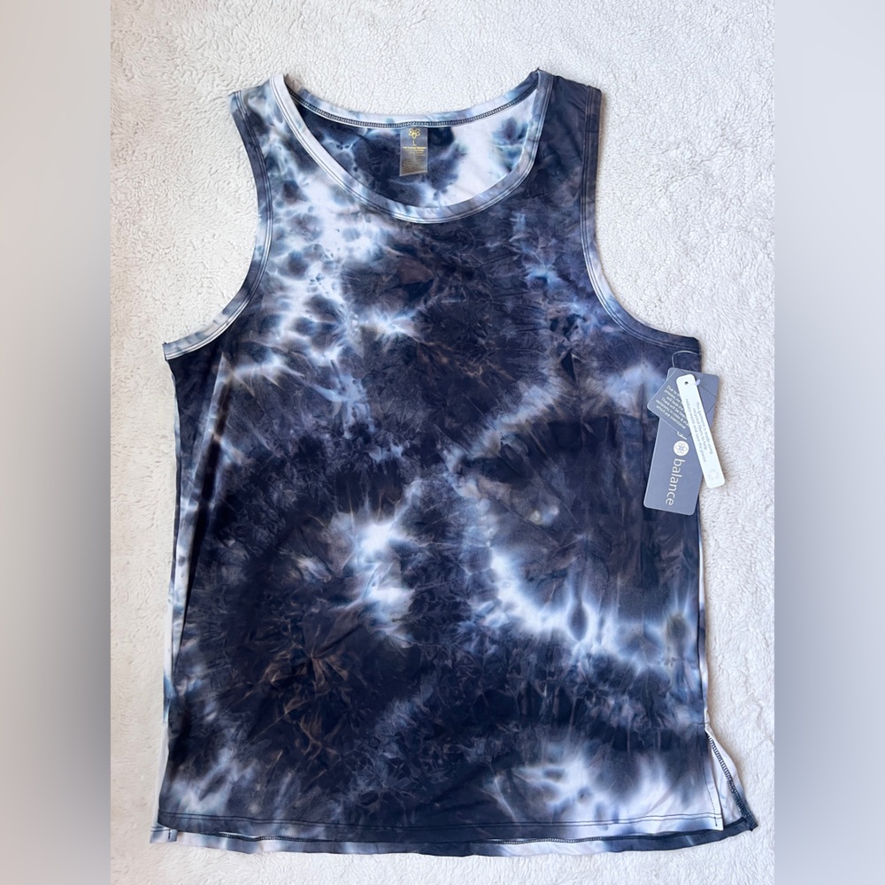 NWT Achieve Harmony Tie-Dye Sleeveless Top Black and White Women Size Large